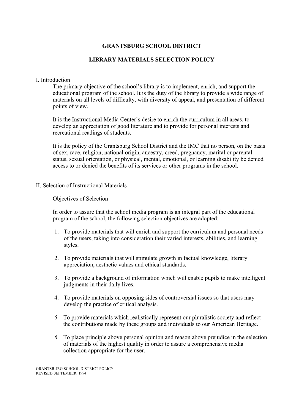 Library Materials Selection Policy