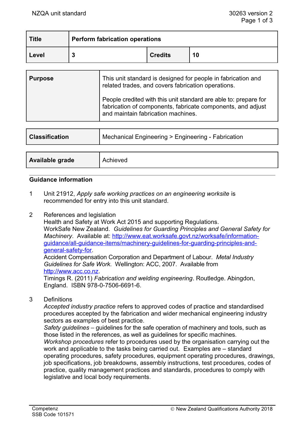 30263 Perform Fabrication Operations