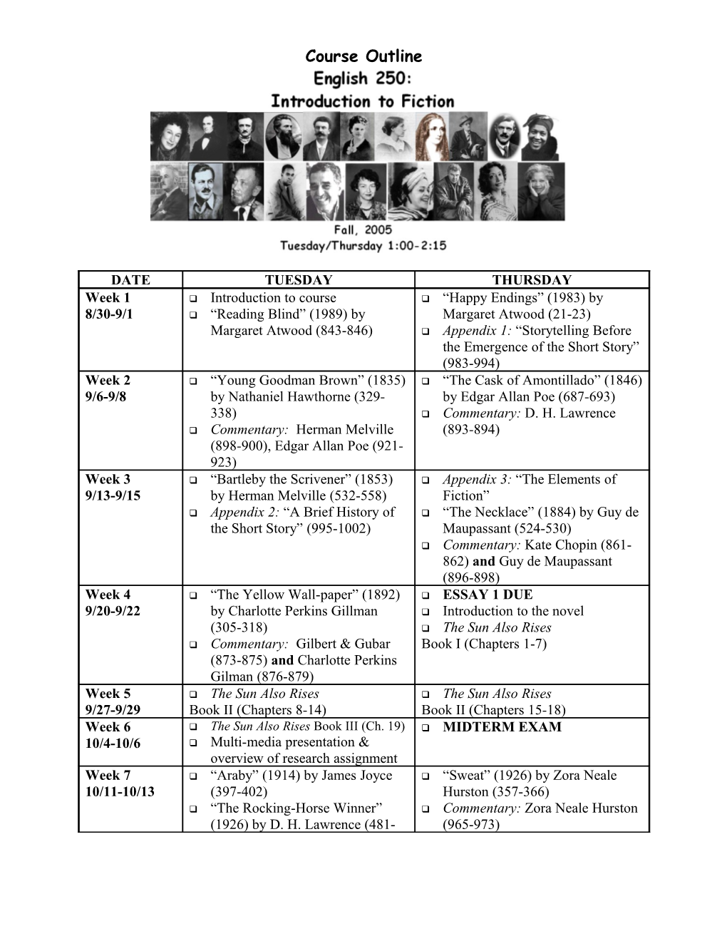 Final Exam: Friday, 12/16/05 8:00Am-10:30Am