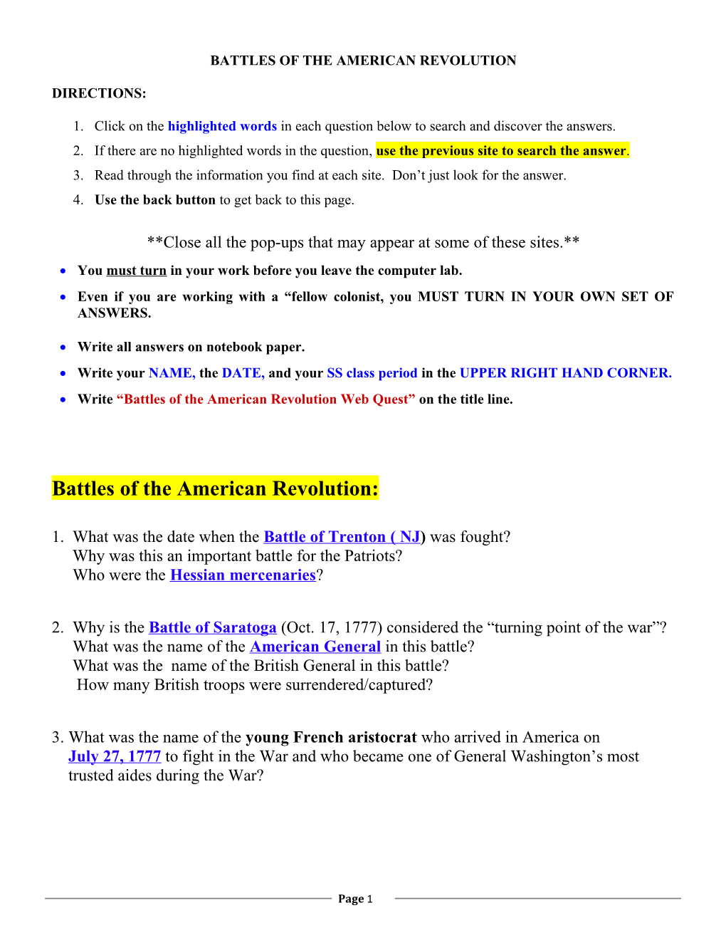 Battles of the American Revolution