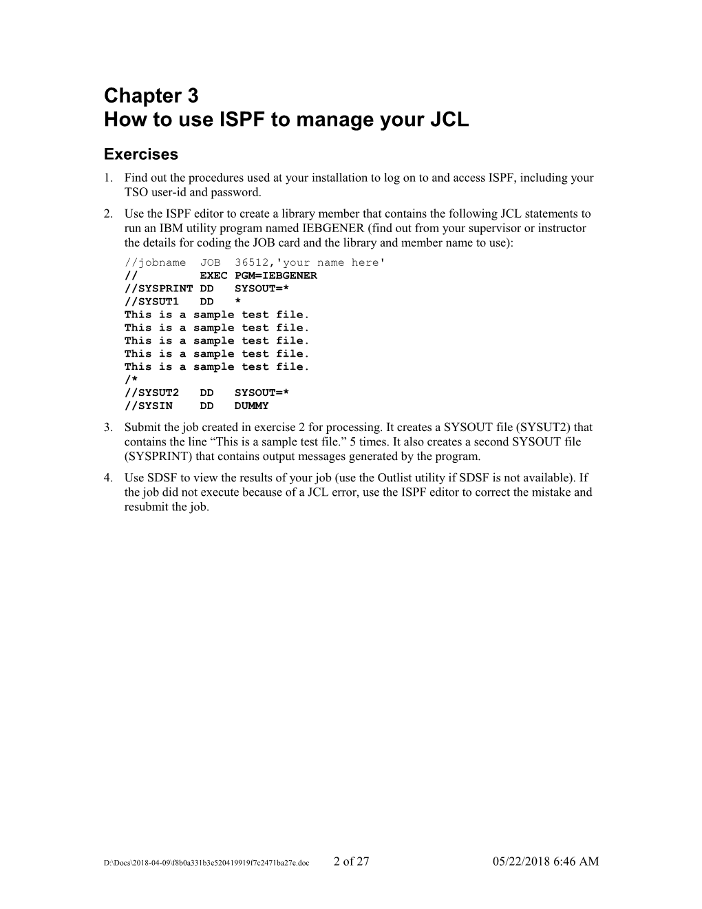 Z/OS JCL Assignment Pack