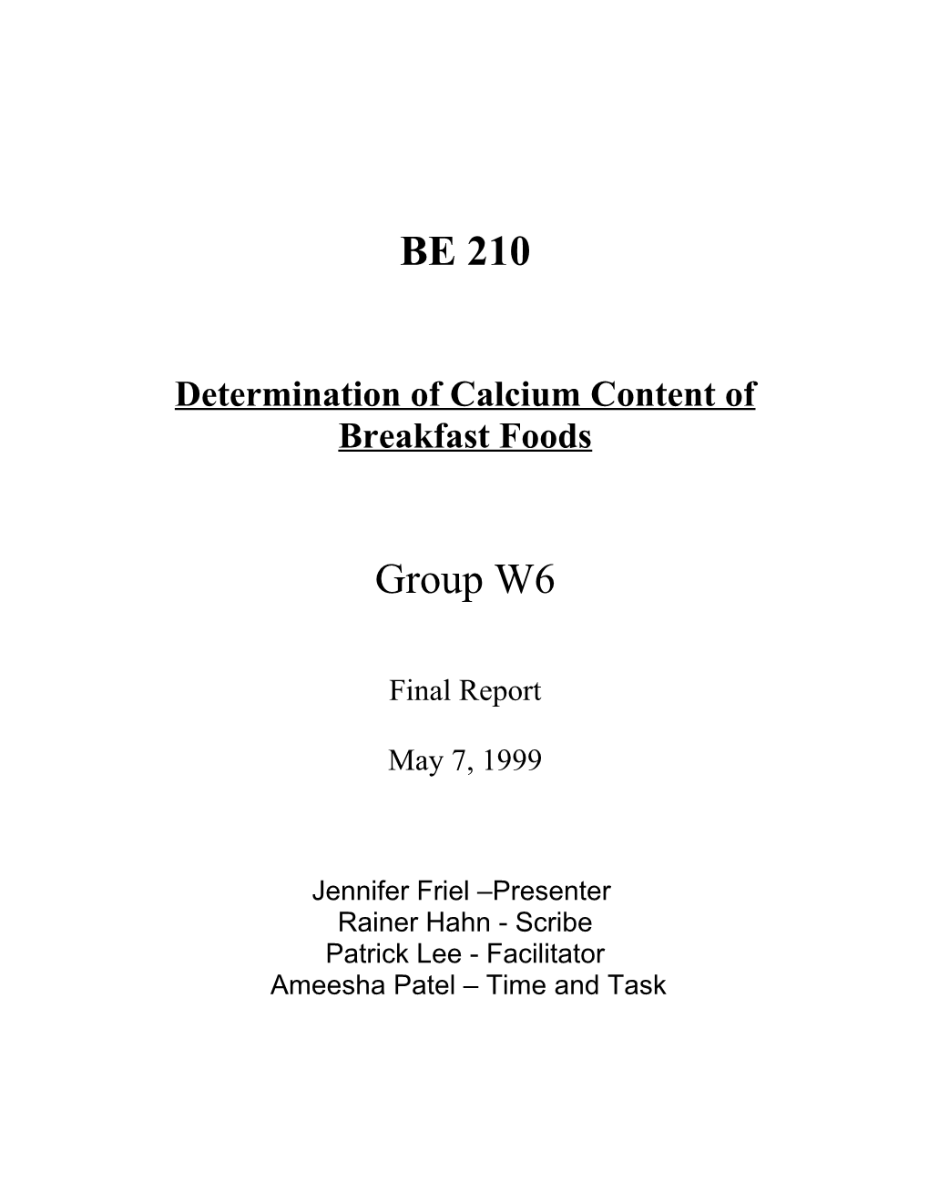 Determination of Calcium Content of Breakfast Foods