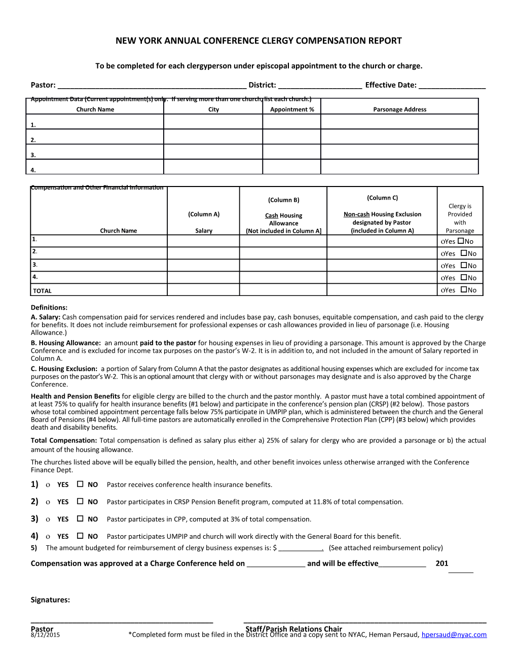 Clergy Compensation Form