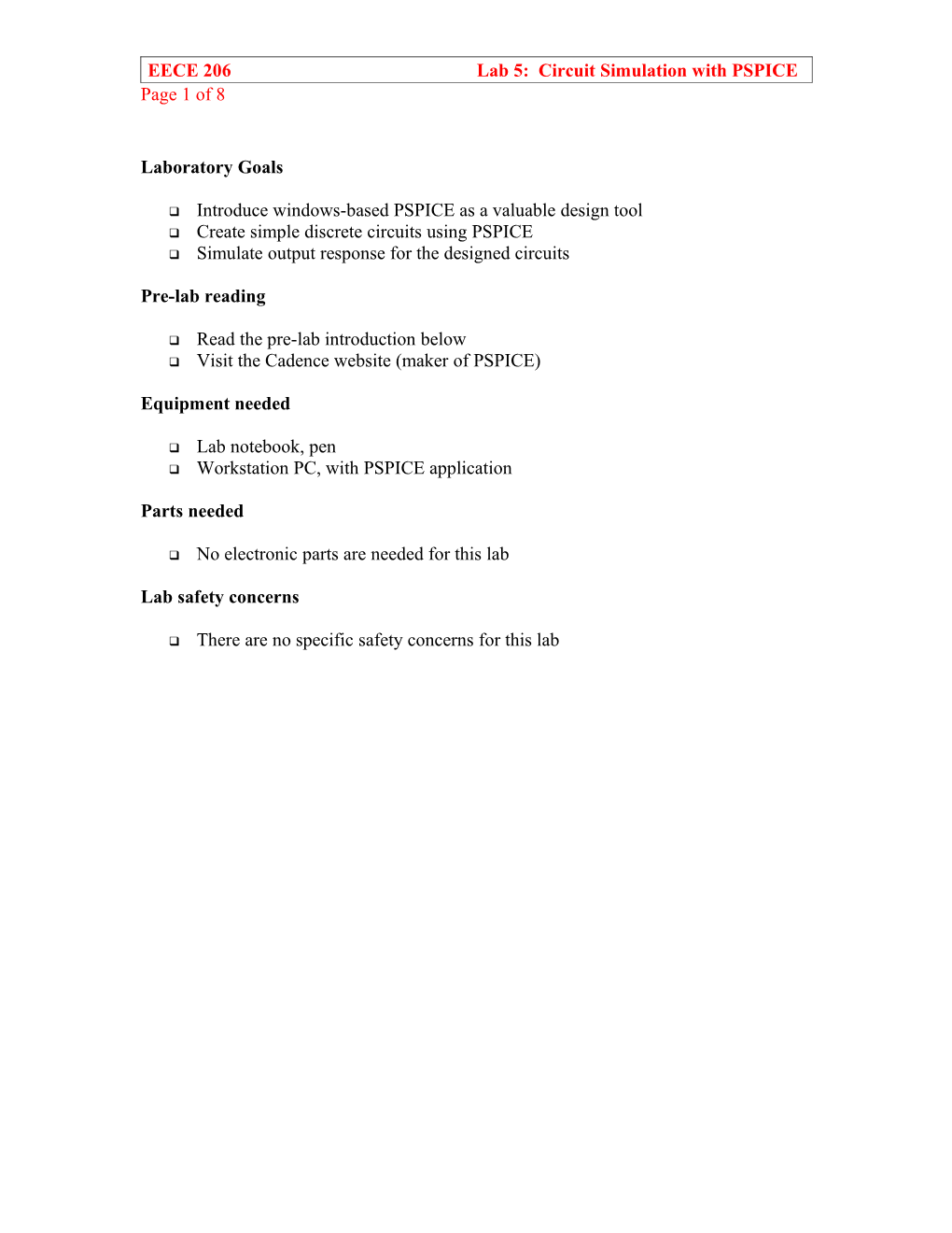 Outline for Laboratory Template