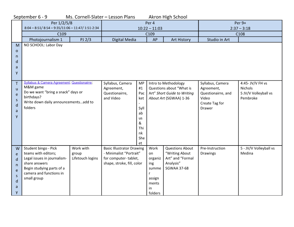 September 6 - 9Ms. Cornell-Slater Lesson Plansakron High School