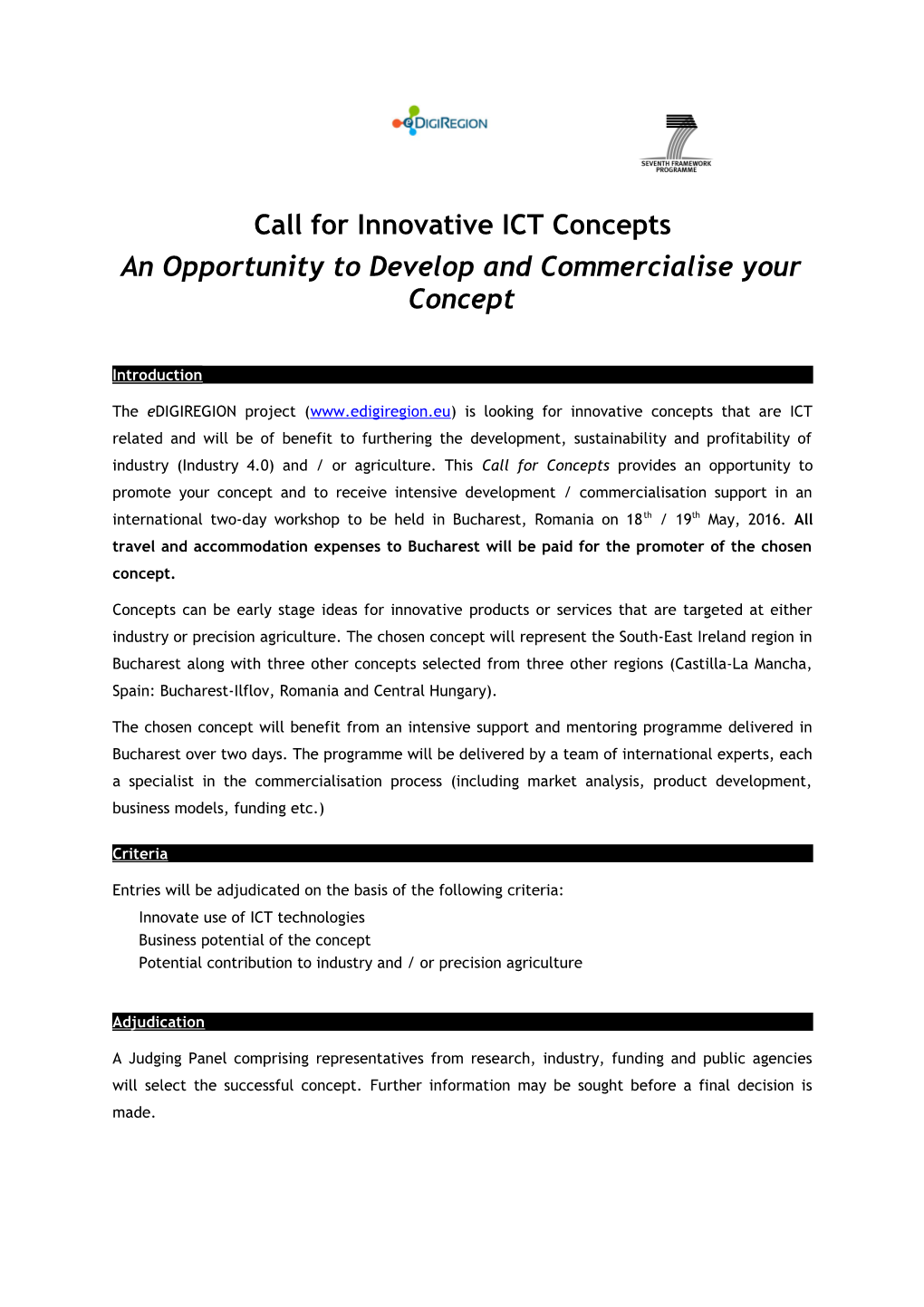 Call for Innovative ICT Concepts