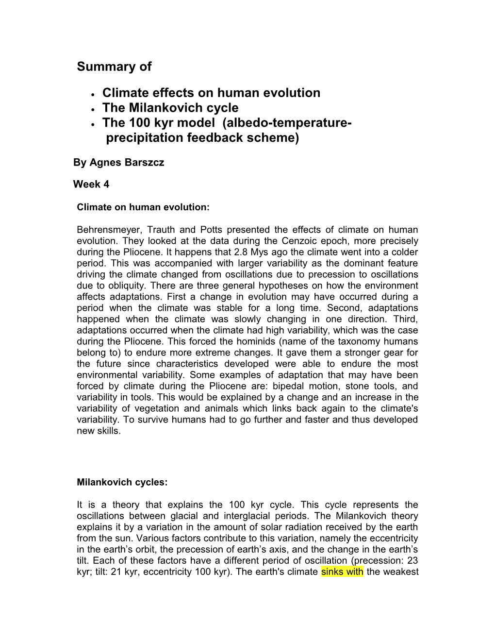 Climate Effects on Human Evolution