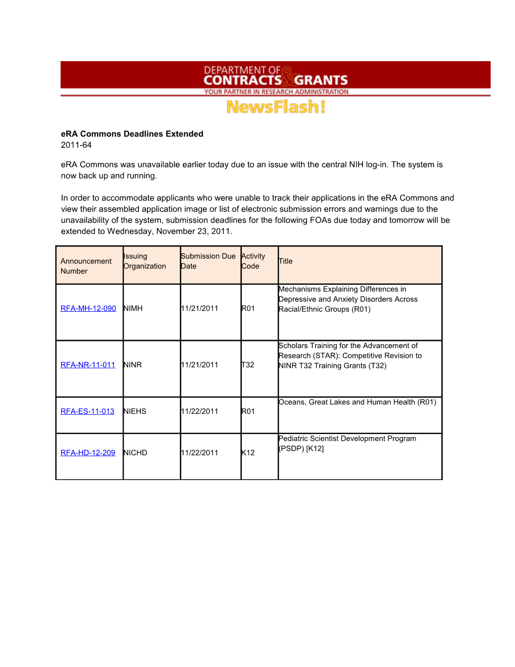 Era Commons Deadlines Extended 2011-64