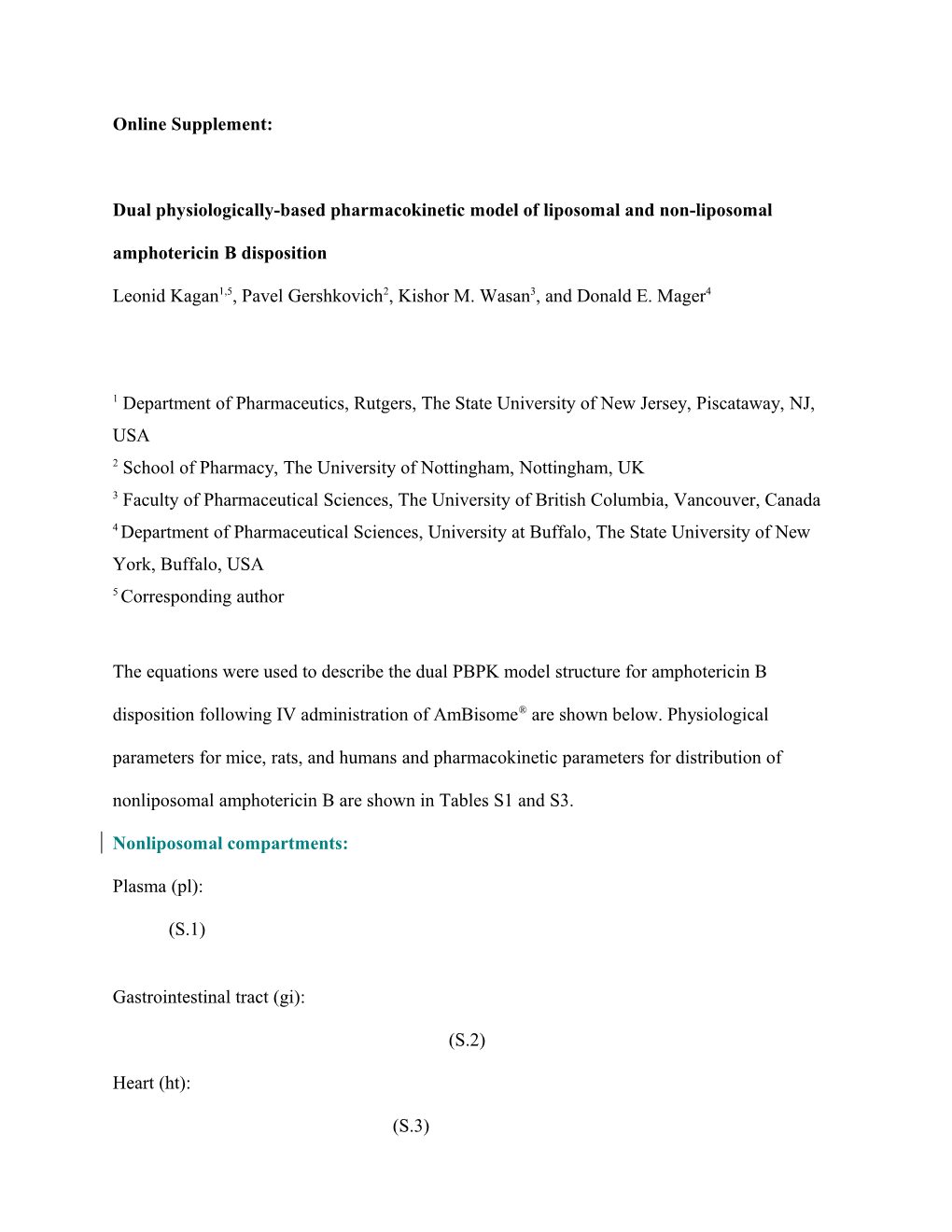 Dual Physiologically-Based Pharmacokinetic Model of Liposomal and Non-Liposomal Amphotericin