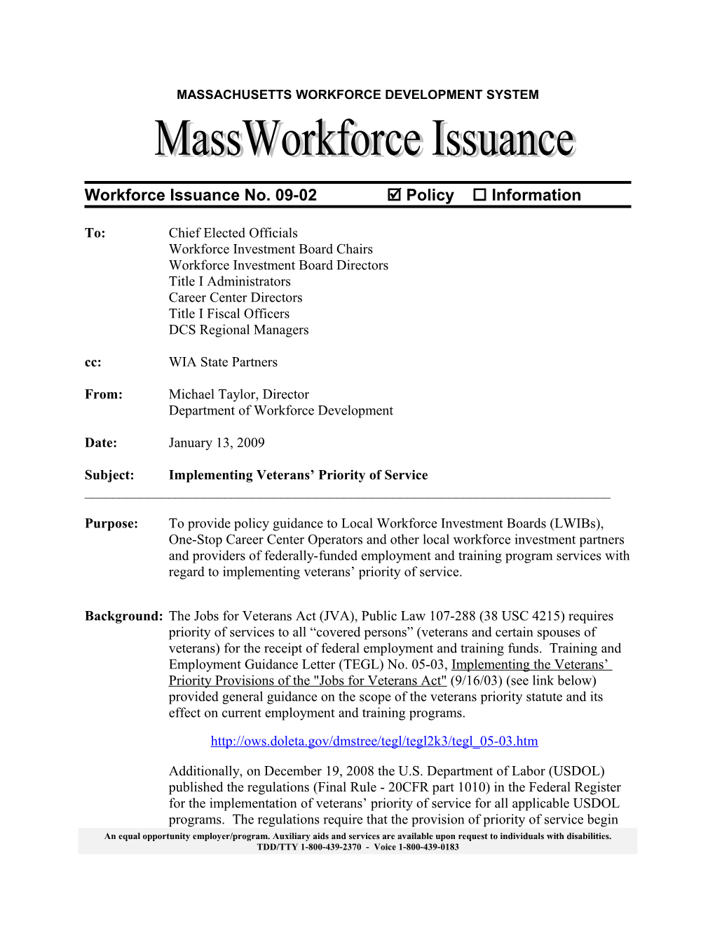 Massachusetts Workforce Development System