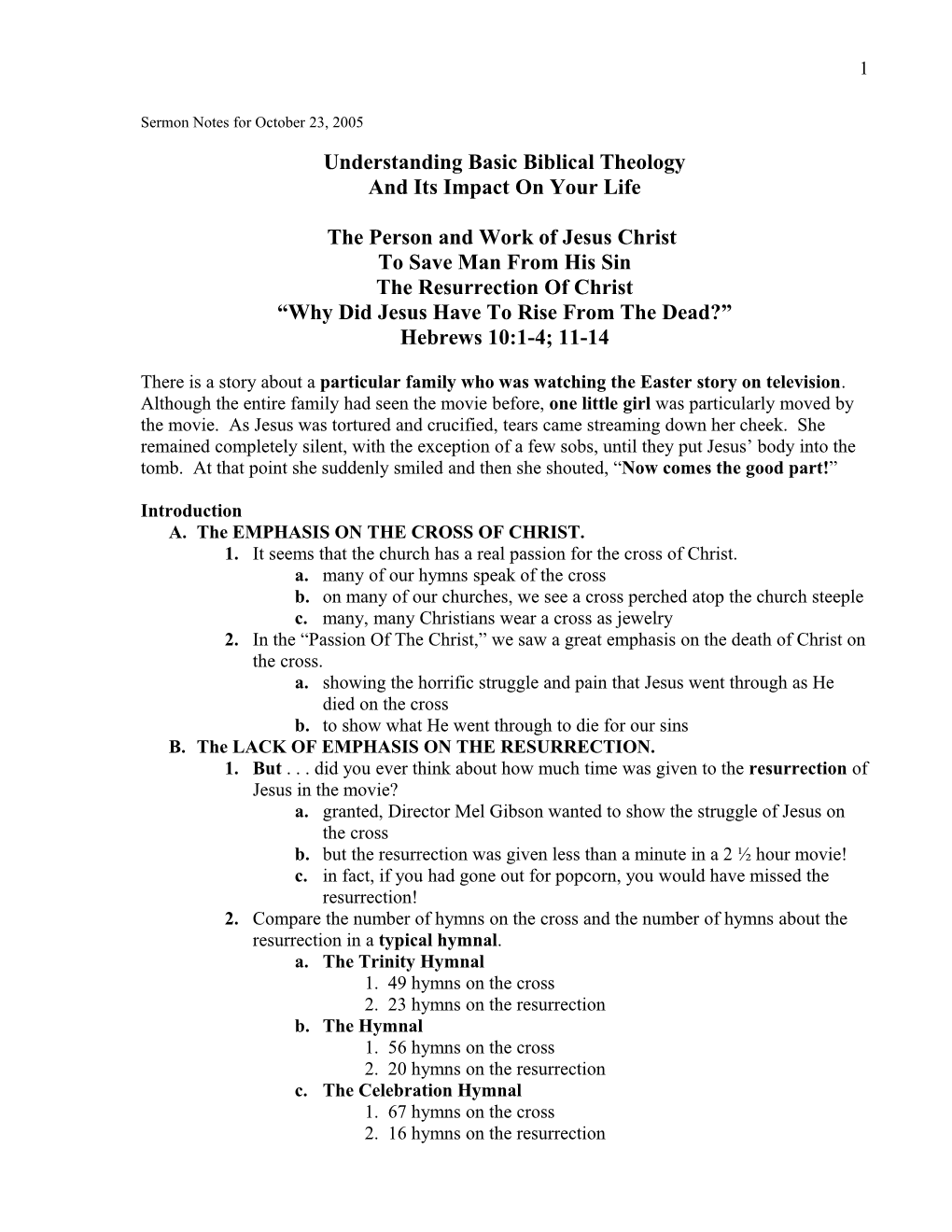 Sermon Notes for October 23, 2005