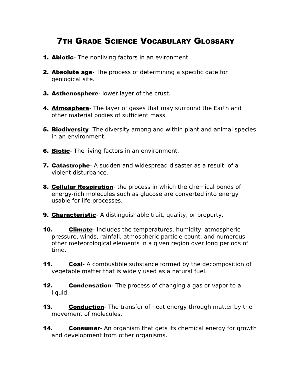 7Th Grade Science Vocabulary Glossary