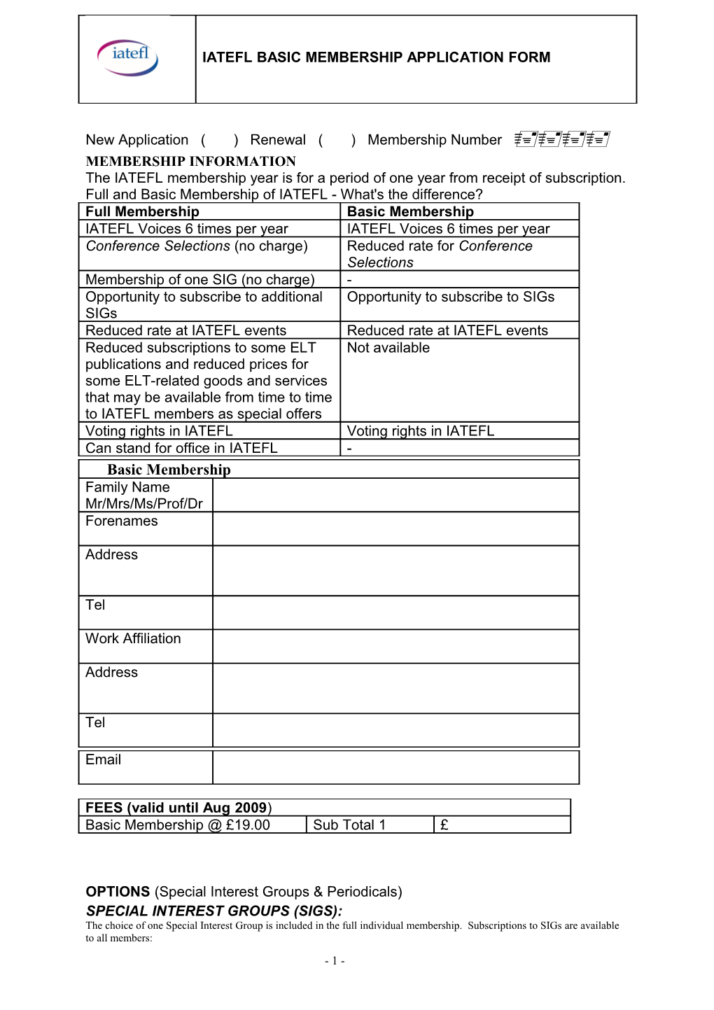 Iatefl Basic Membership Application Form