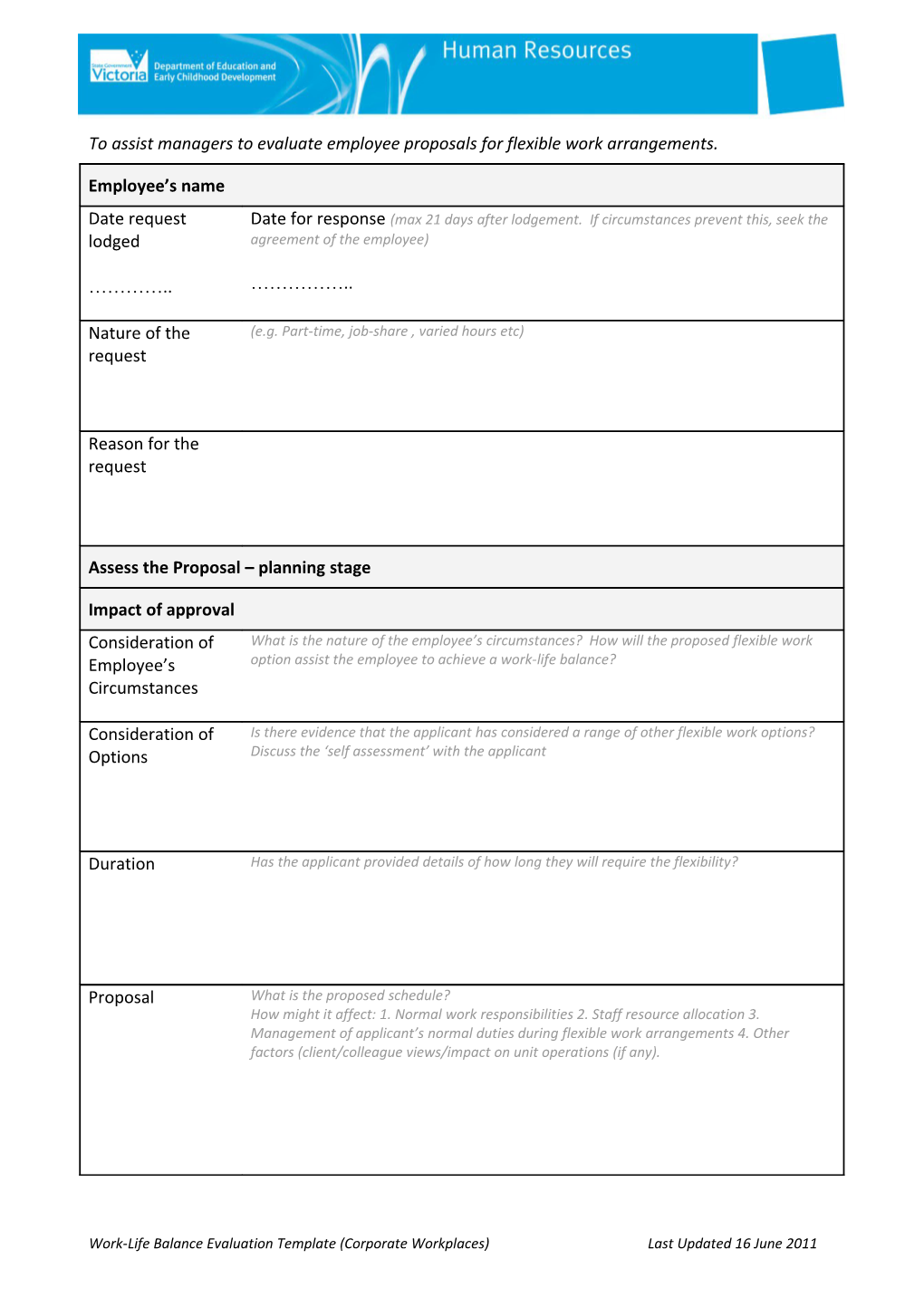Work-Life Balance Evaluation Template (Corporate Workplaces)