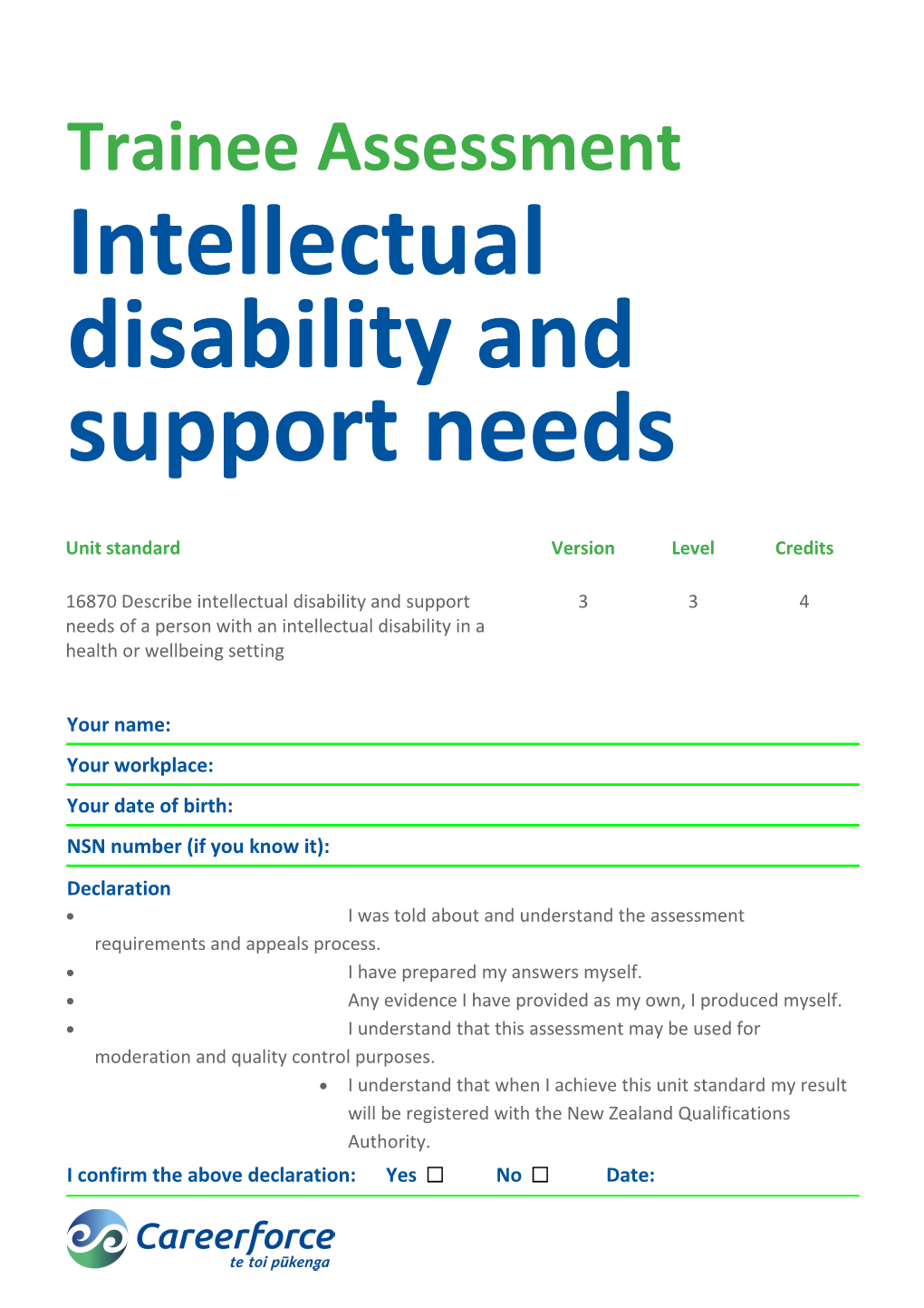 Intellectual Disability and Support Needs