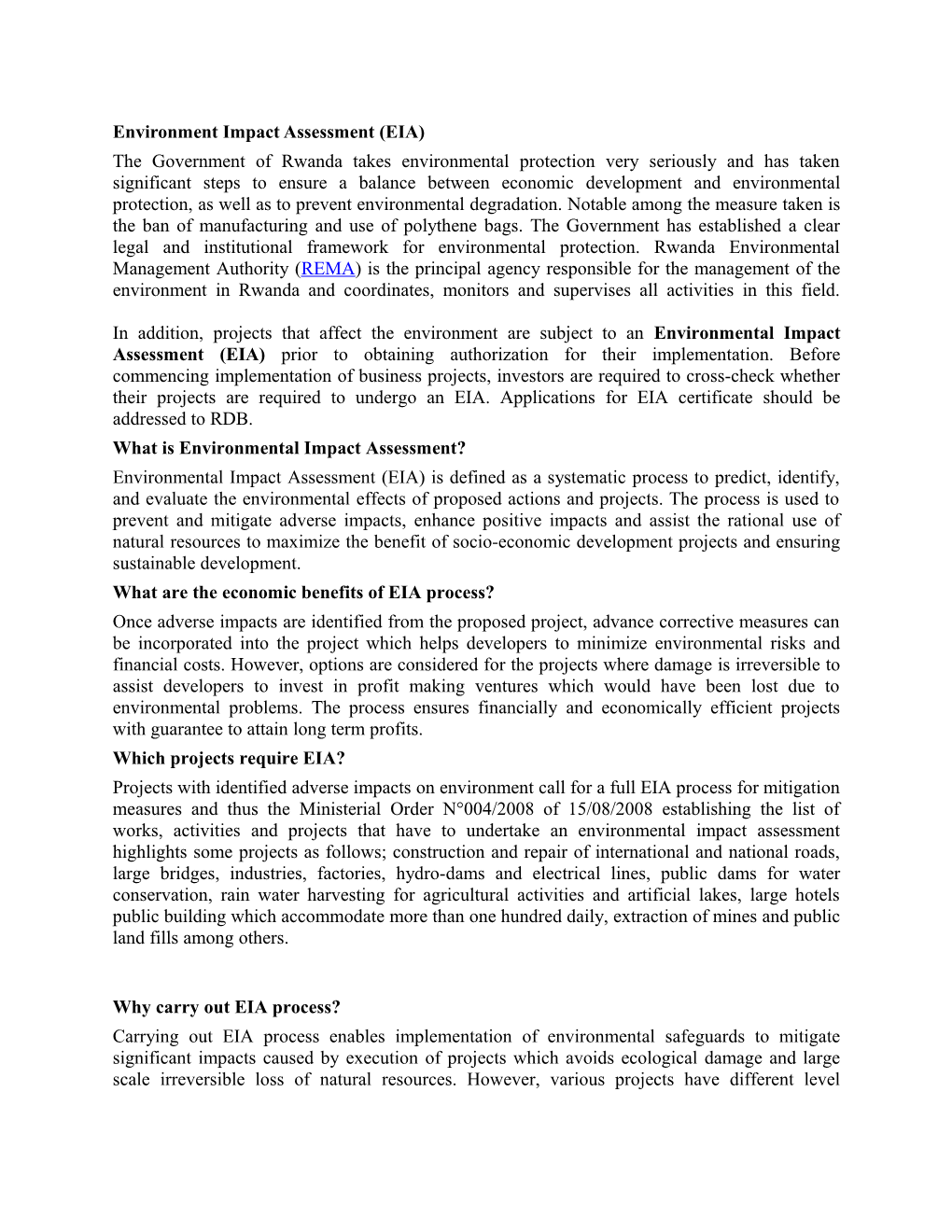 Environment Impact Assessment (EIA)