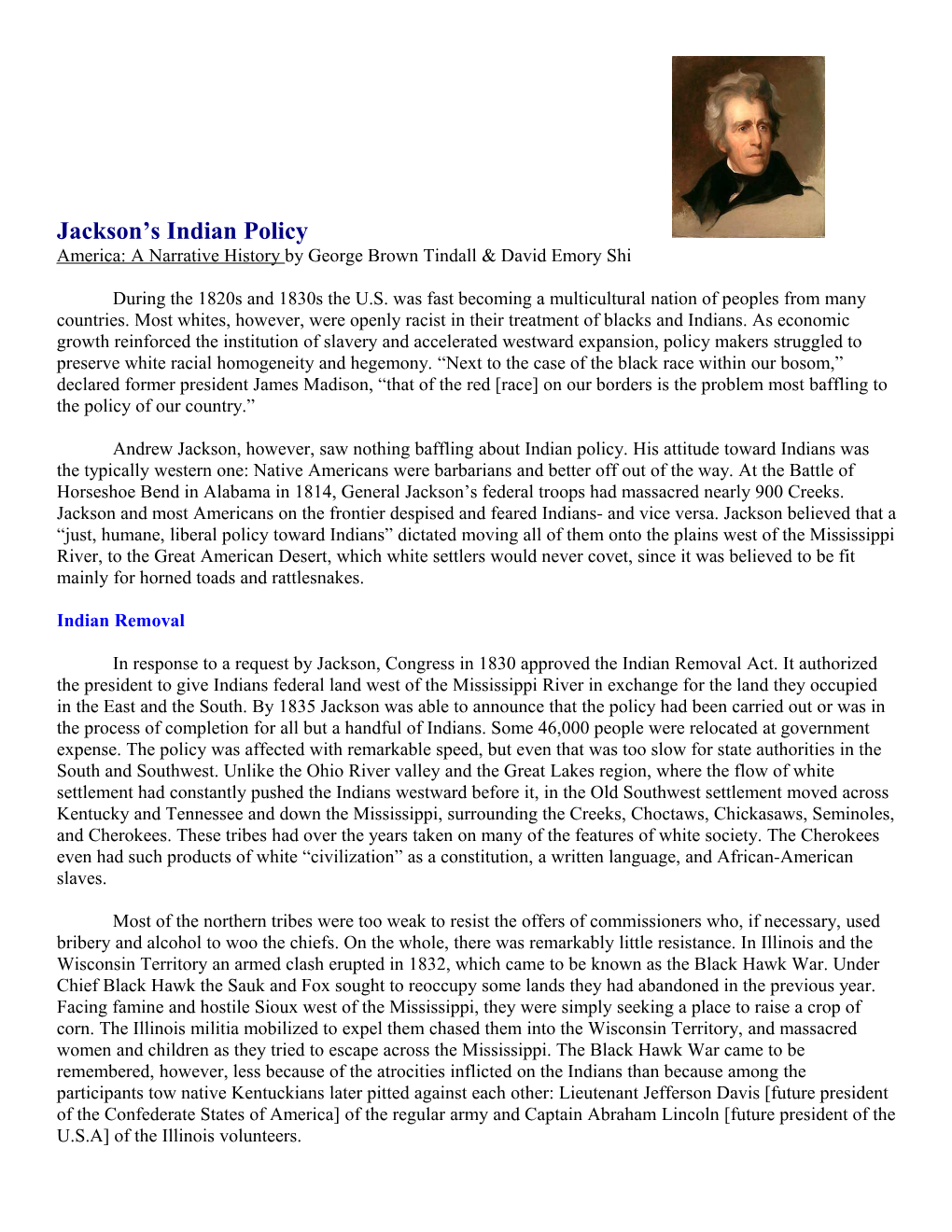 Jackson S Indian Policy