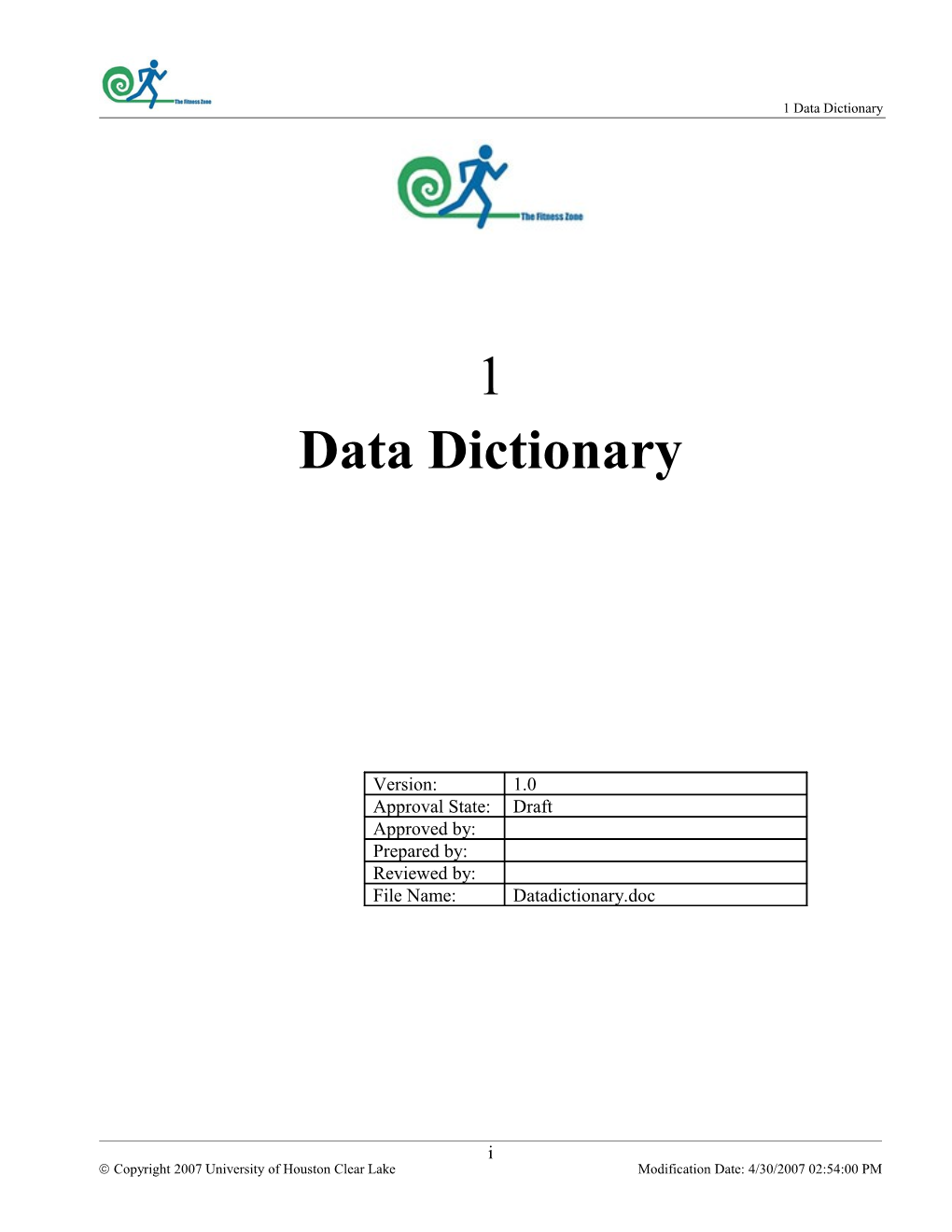 Fitness Zone FZ Database Data Dictionary
