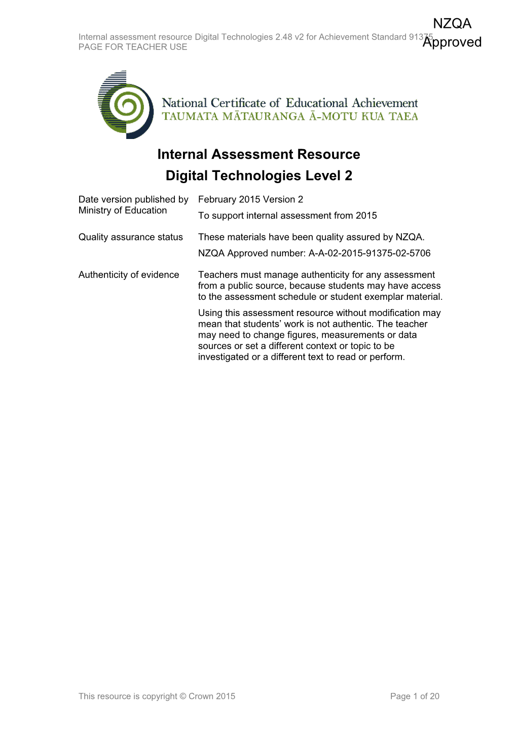 Level 2 Digital Technologies Internal Assessment Resource