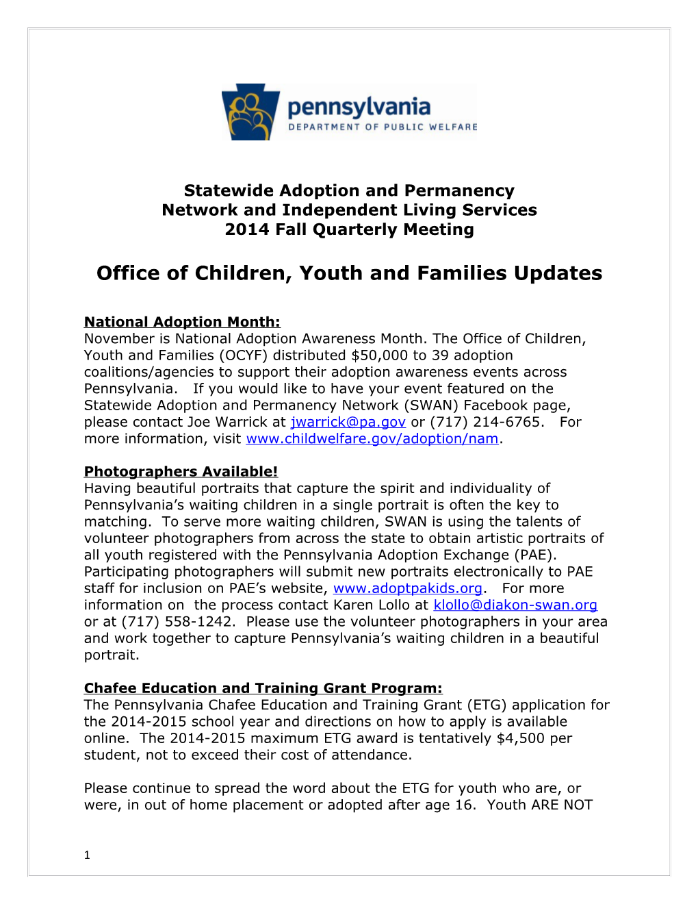 Statewide Adoption and Permanency