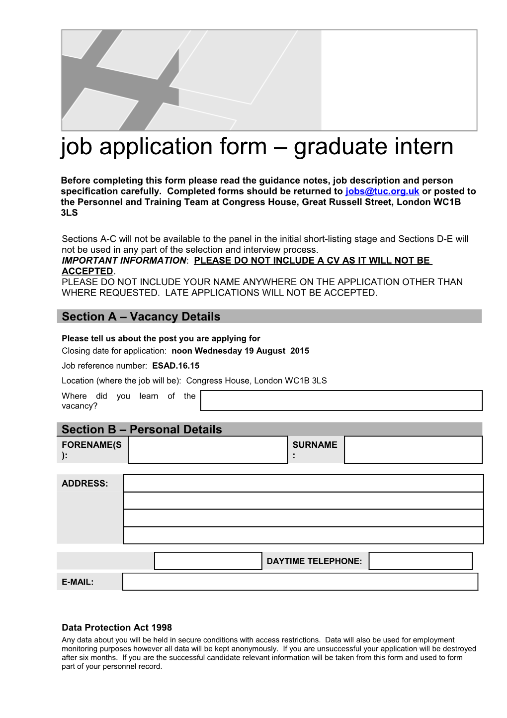 Before Completing This Form Please Read the Guidance Notes, Job Description and Person