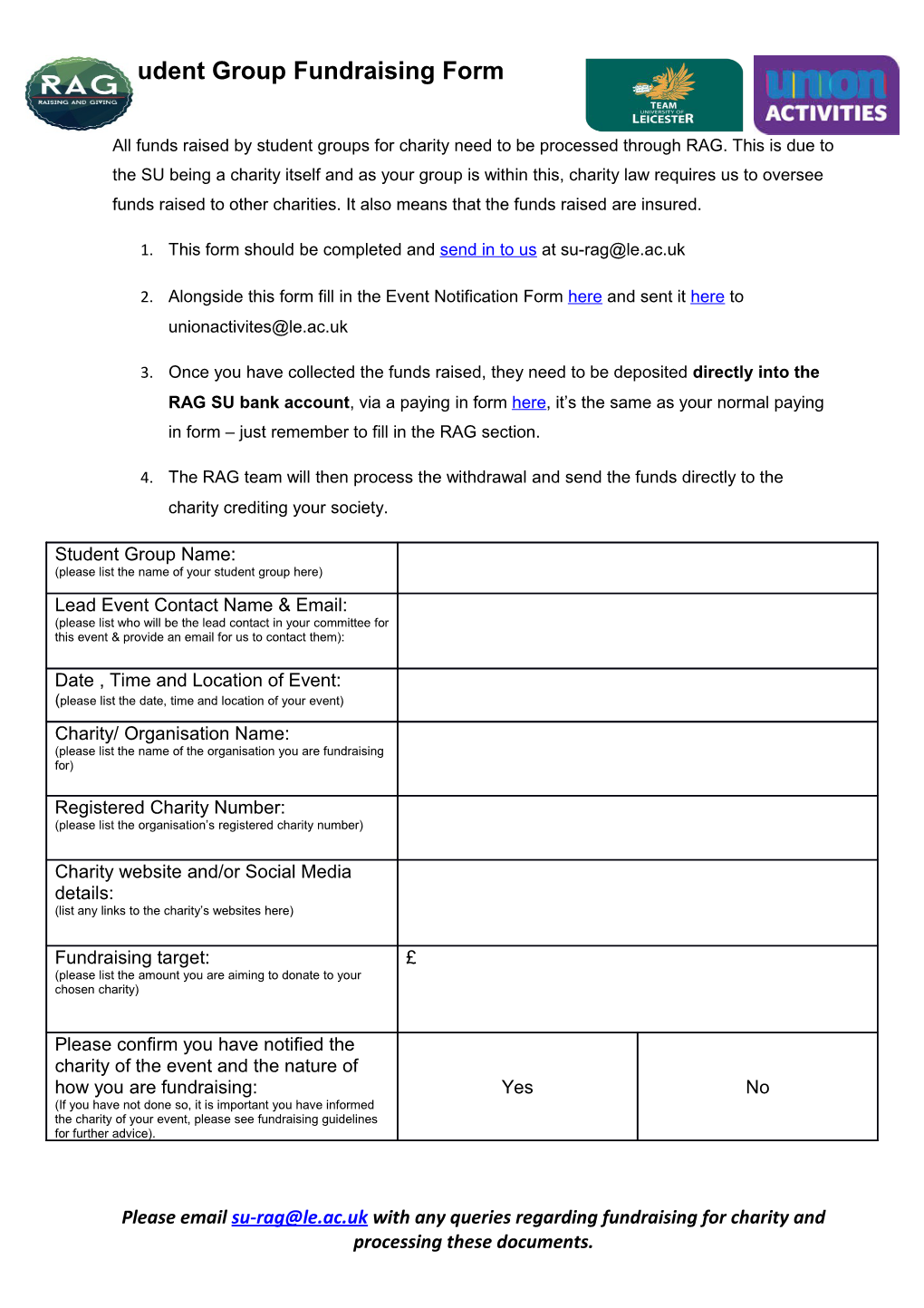 Student Group Fundraising Form