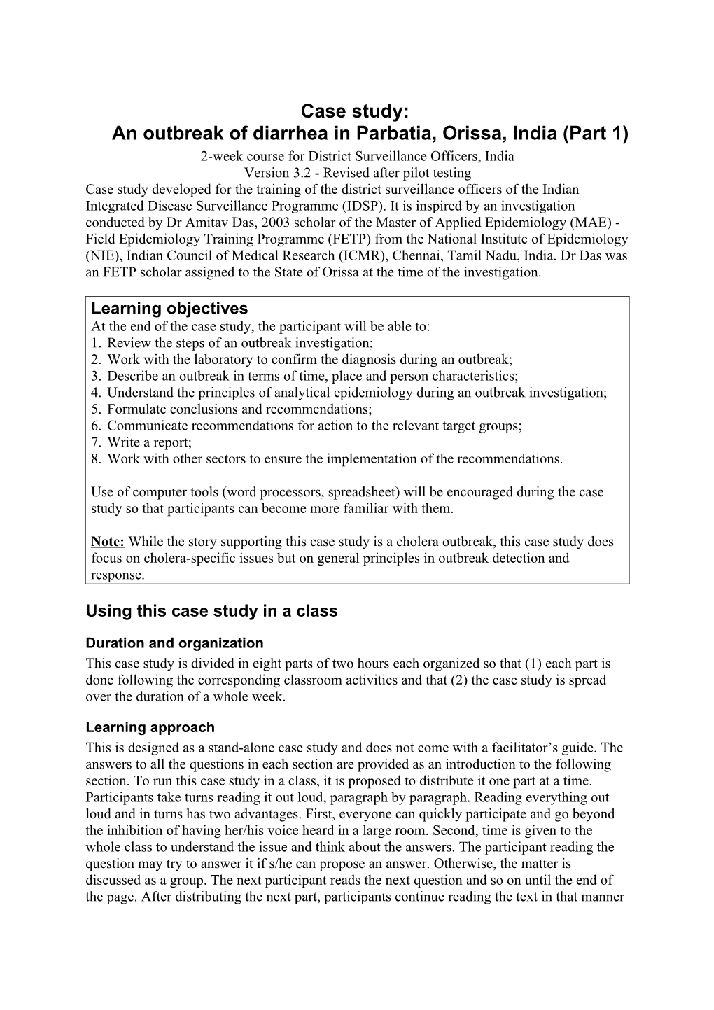 Outline for a Case Study to Improve the Collaboration of Epidemiologists with Laboratory s1