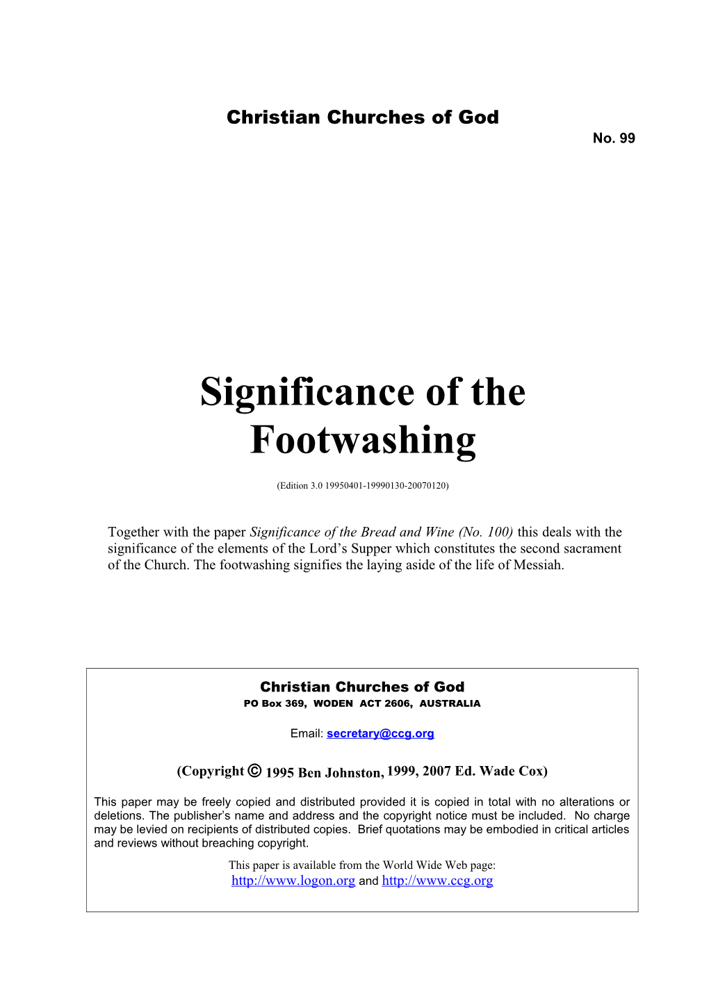 Significance of the Footwashing (No. 99)