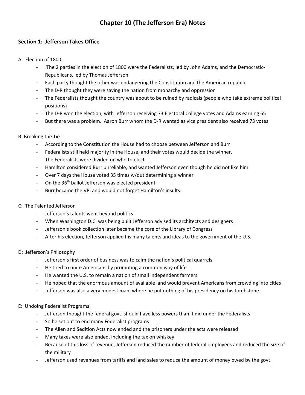 Chapter 10 (The Jefferson Era) Notes s1