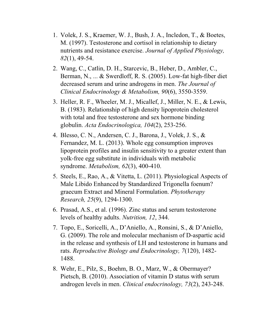 Volek, J. S., Kraemer, W. J., Bush, J. A., Incledon, T., & Boetes, M. (1997). Testosterone