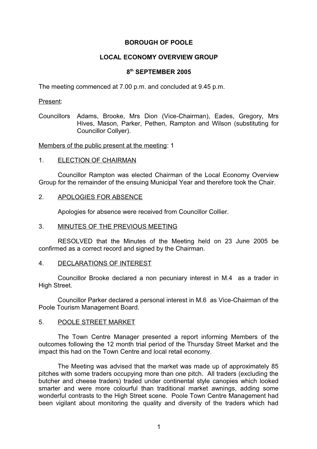 Minutes - Local Economy Overview Group - 8 September 2005