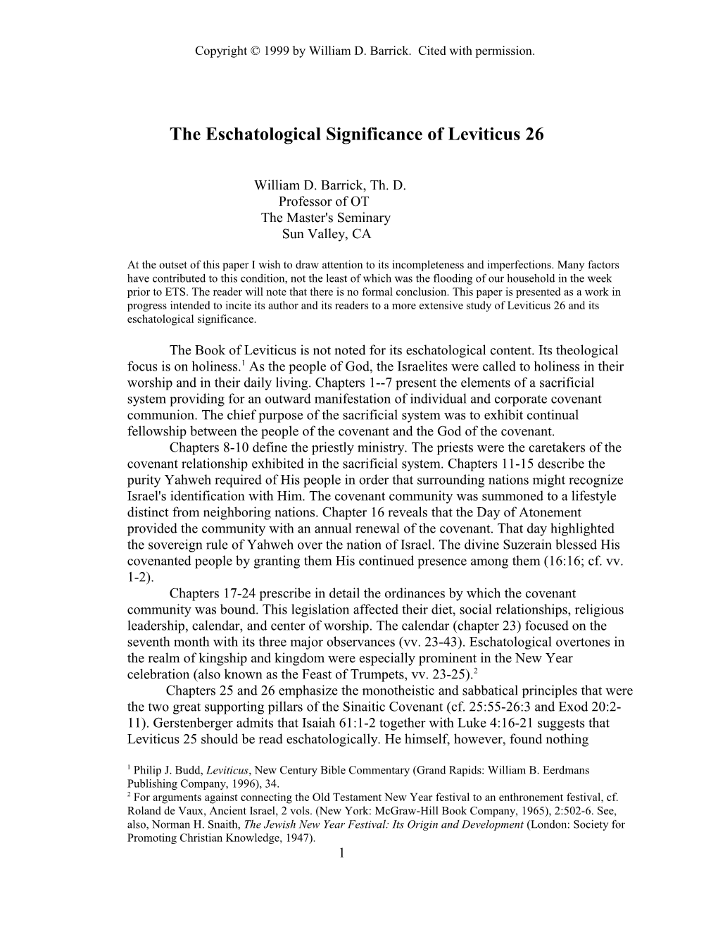 The Eschatological Significance Of Leviticus 26