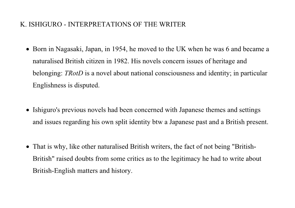 K. Ishiguro - Interpretations of the Writer