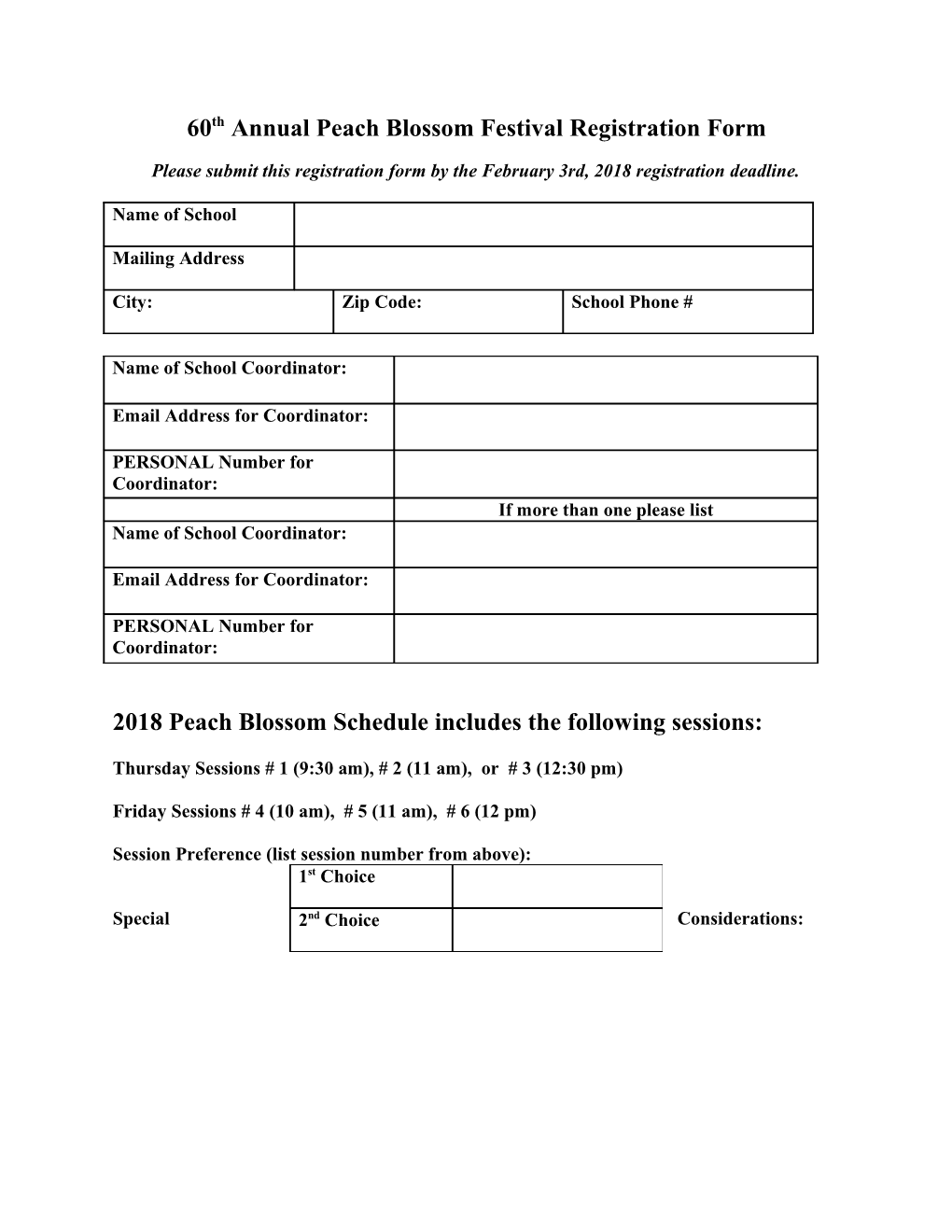 48Th Annual Peach Blossom Festival Registration Form