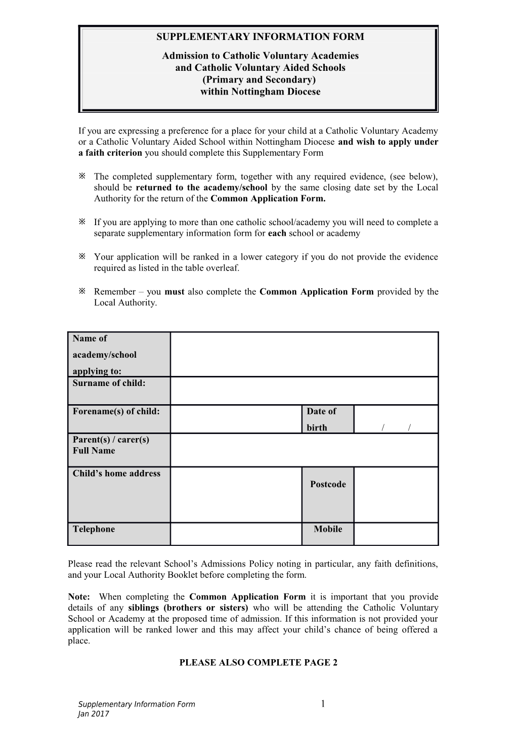 Admission to Catholic Voluntary Academies