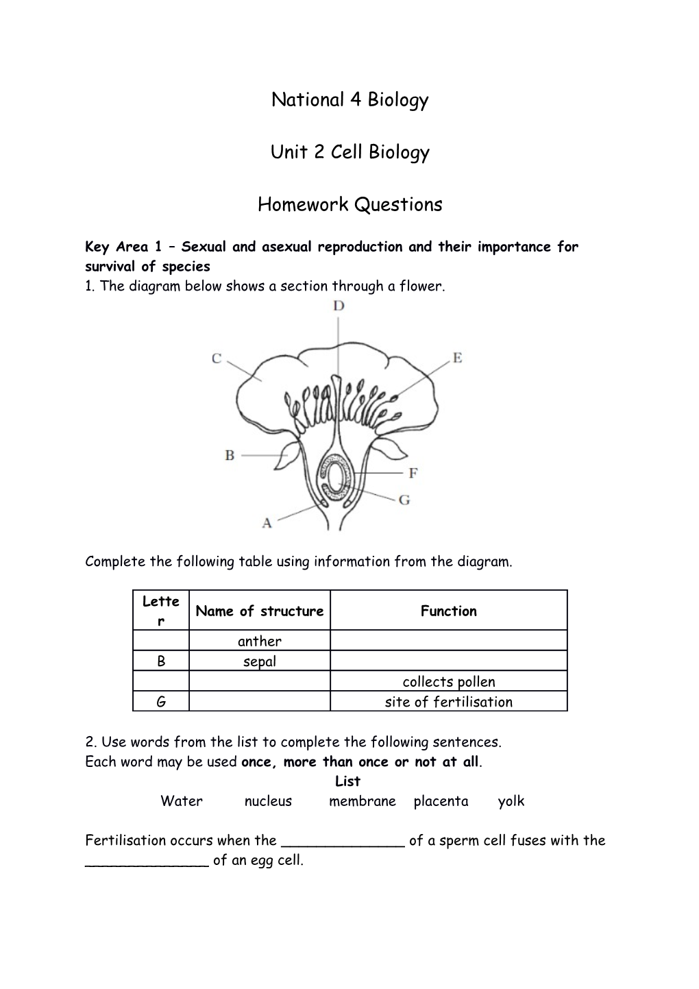 Key Area 1 Sexual and Asexual Reproduction and Their Importance for Survival of Species