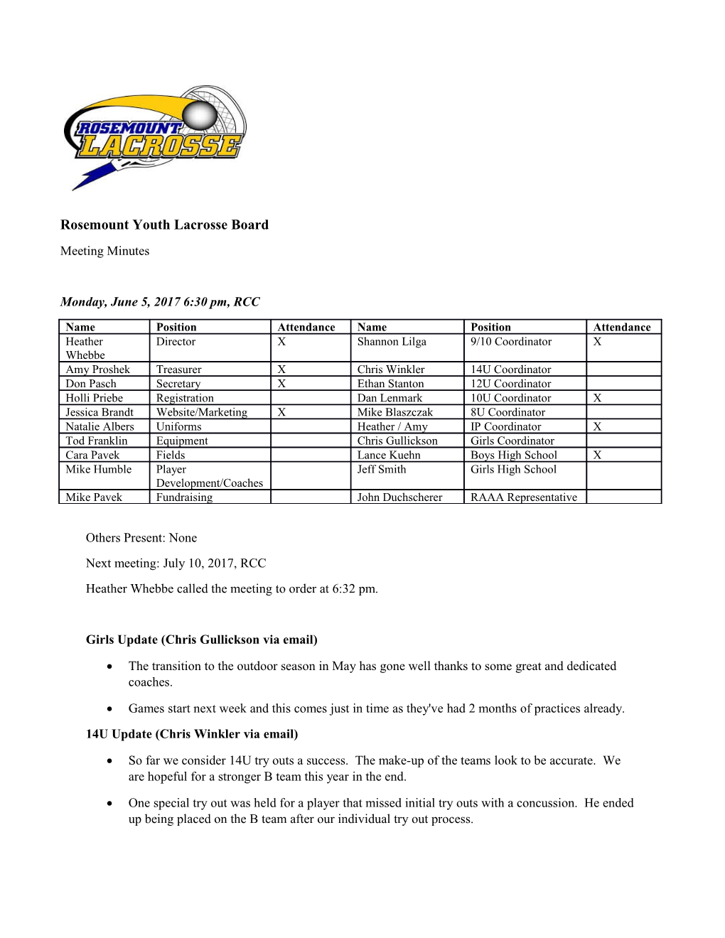 Rosemount Youth Lacrosse Board