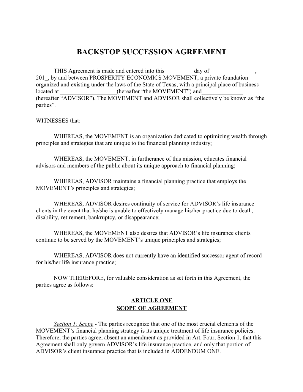 Backstop Succession Agreement