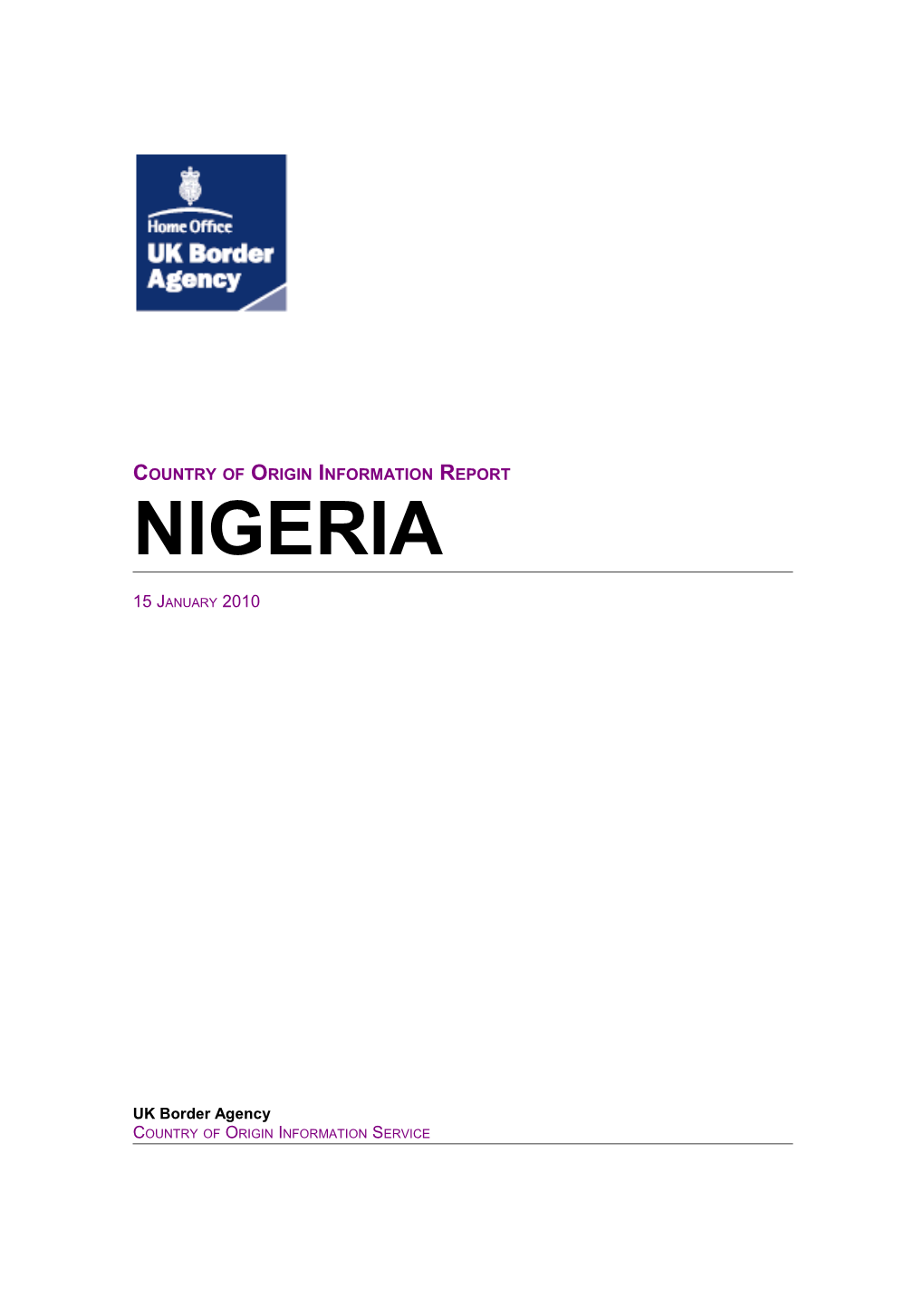 Country Of Origin Information Report Nigeria January 2010