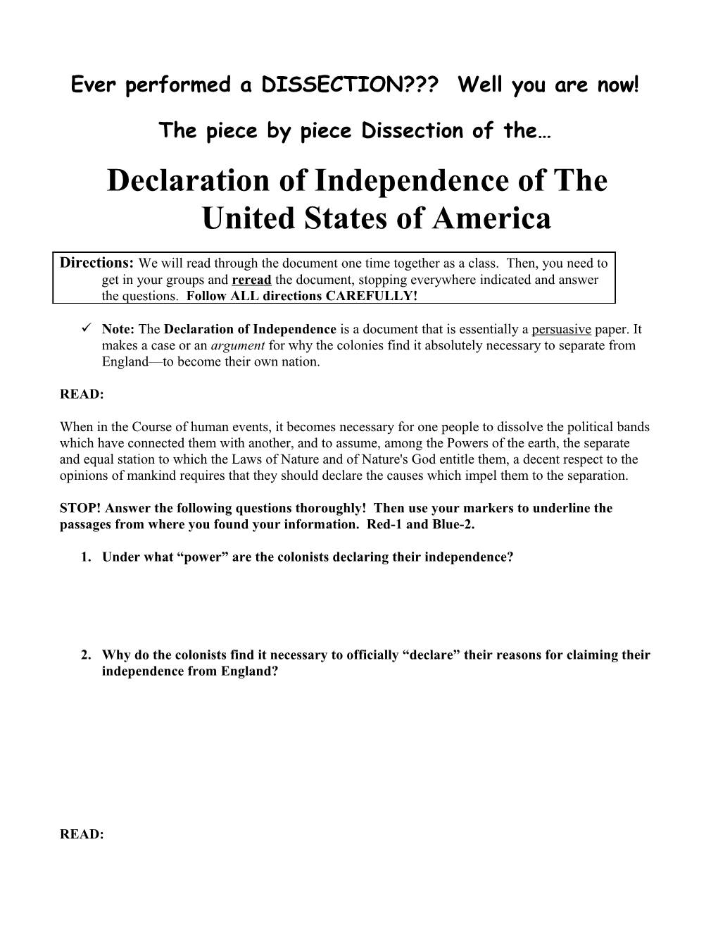 The Declaration of Independence Of