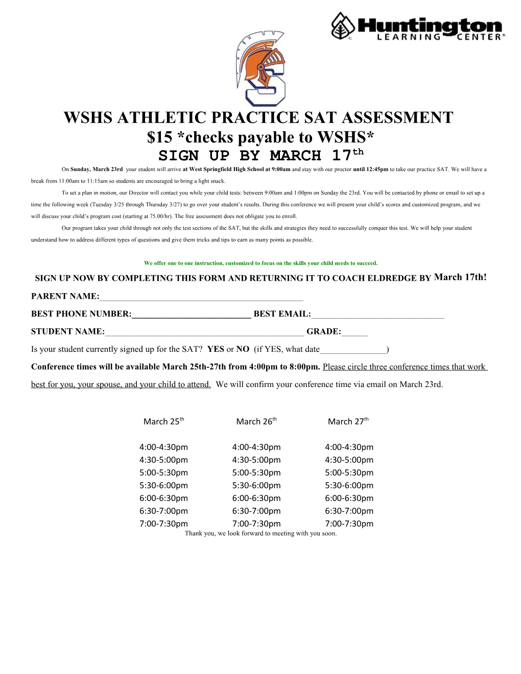 Wshs Athletic Practice Sat Assessment