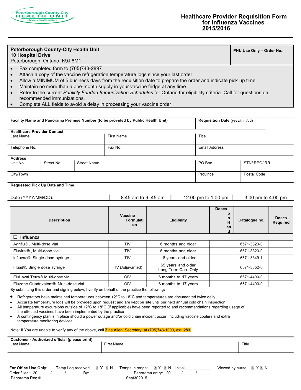 Toronto Clients Requisition for Biological Supplies