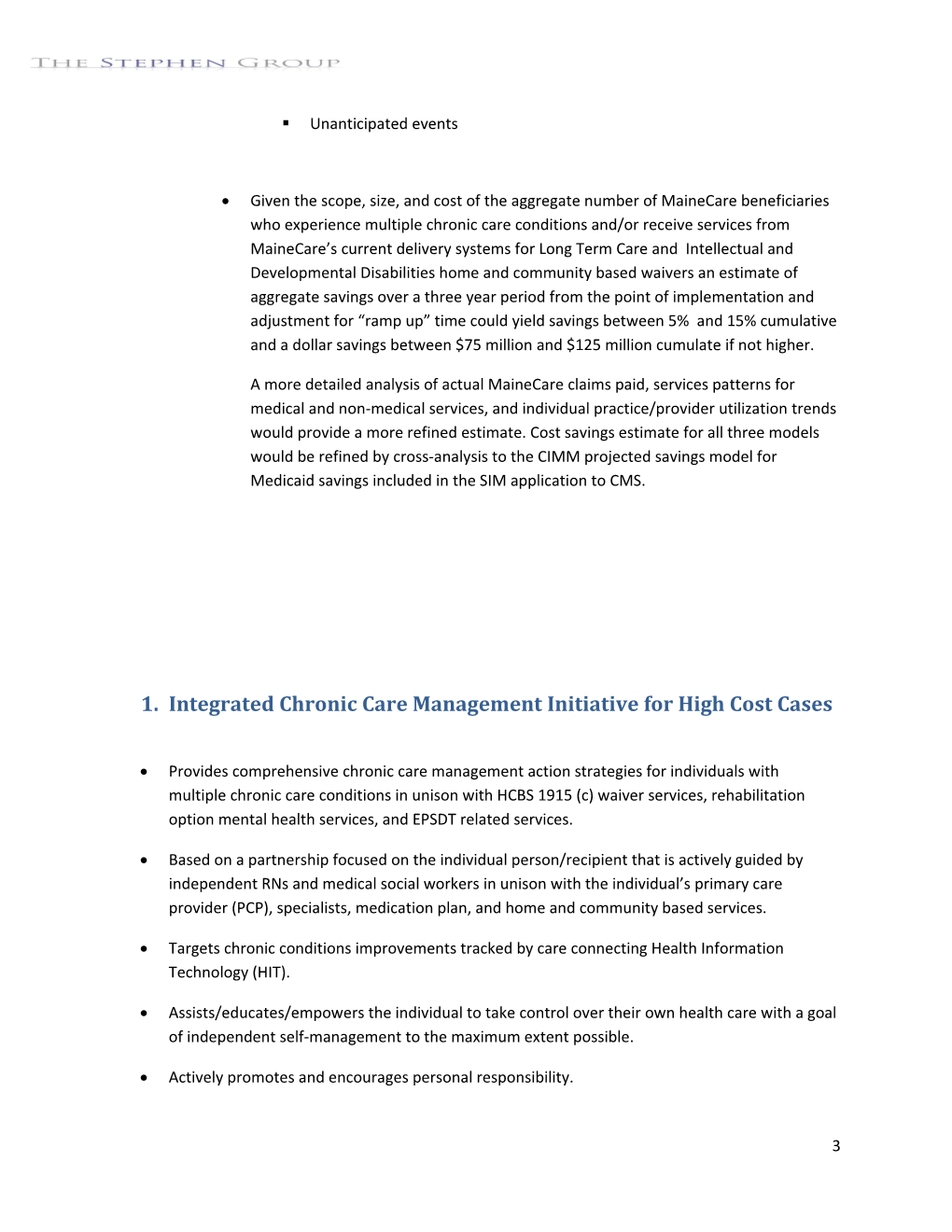Interim Term Quality Improvement and Cost Savings Strategy Recommendations to the Mainecare