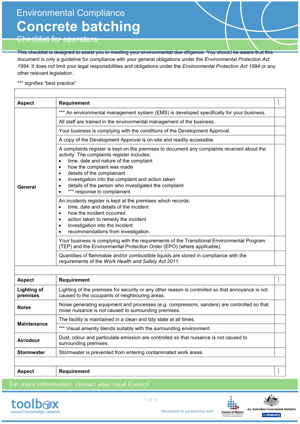 Operator Self Assessment Checklist - Concrete Batching
