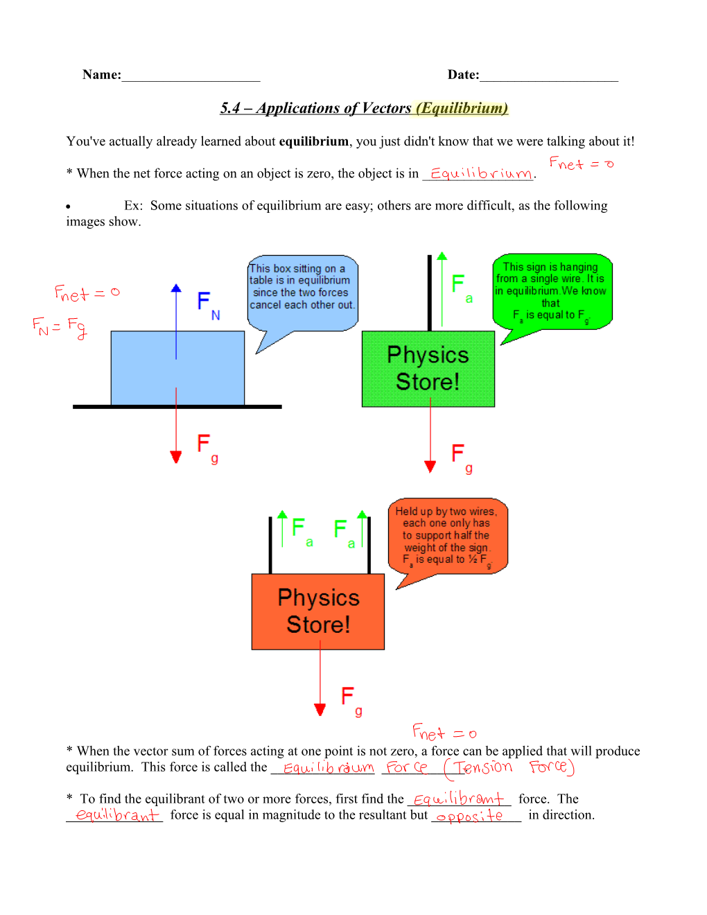 5.4 Applications of Vectors (Equilibrium)