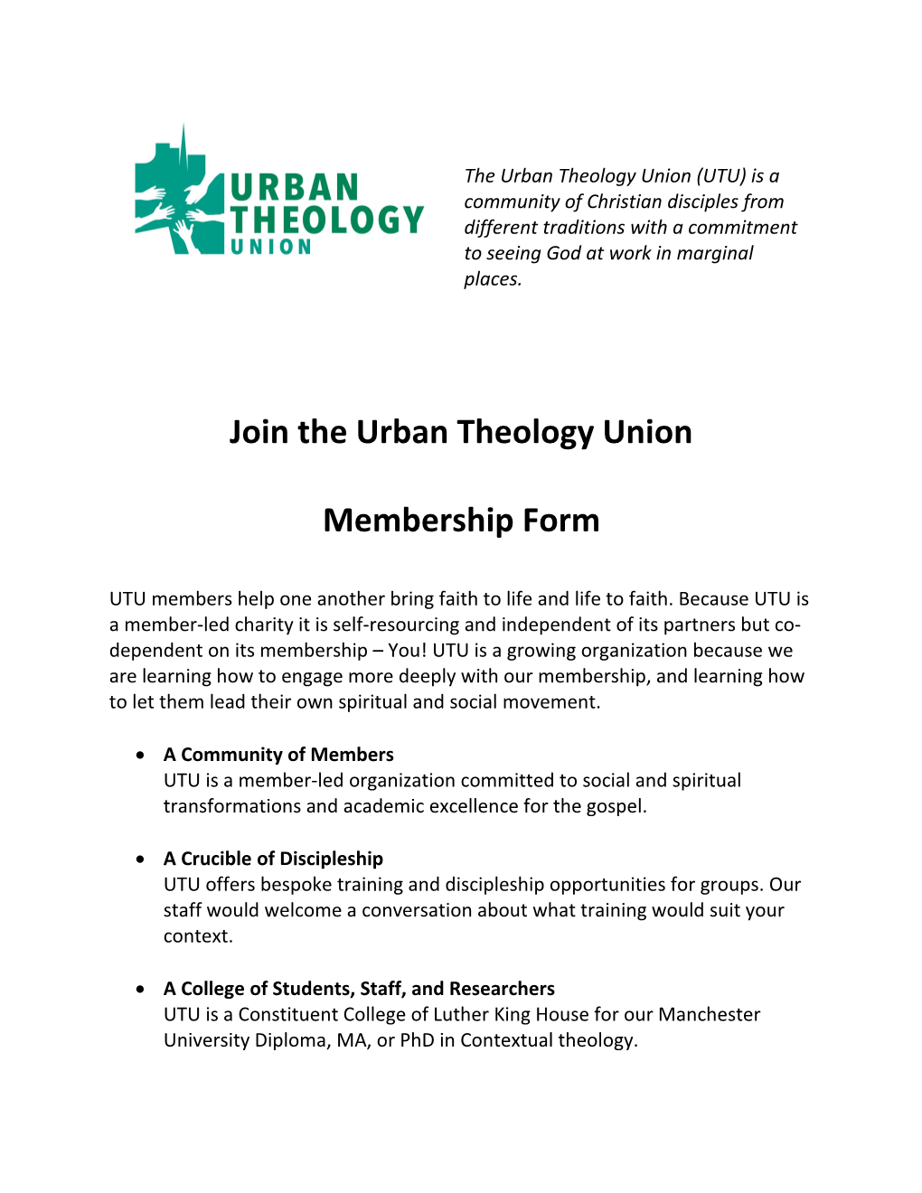 Join the Urban Theology Union