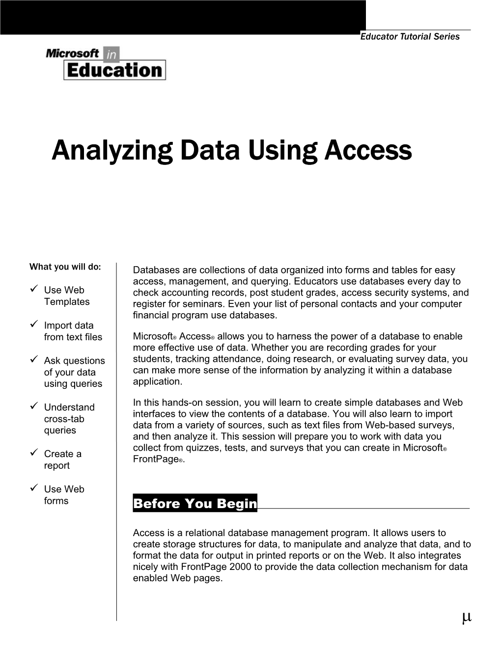 Analyzing Data Using Access
