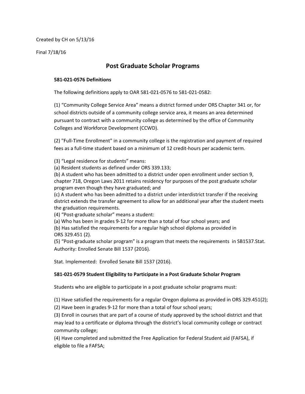 Post Graduate Scholar Programs