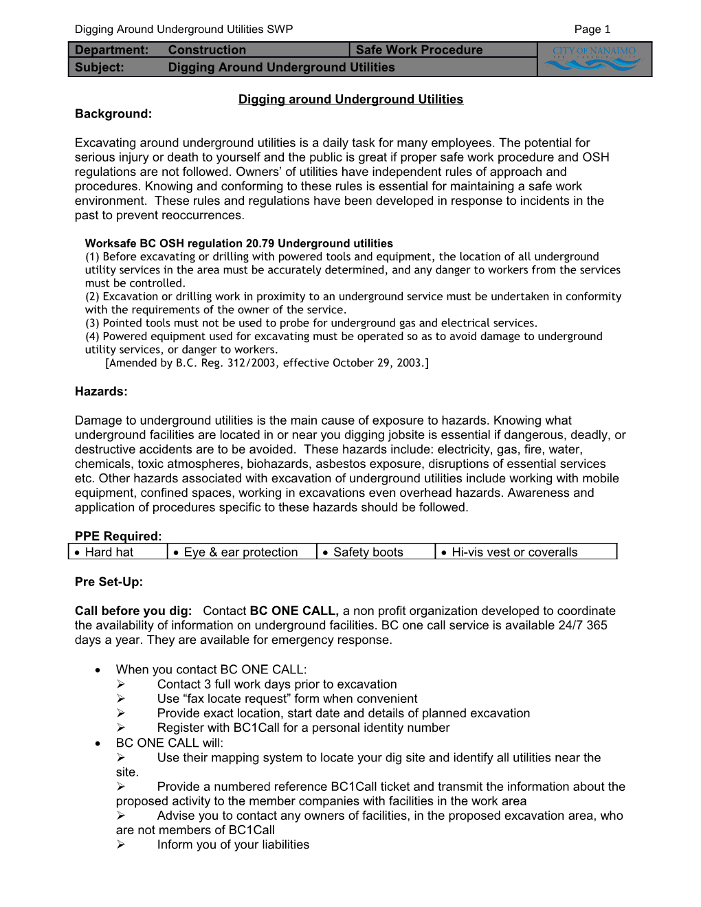 Safework Procedure (How To)