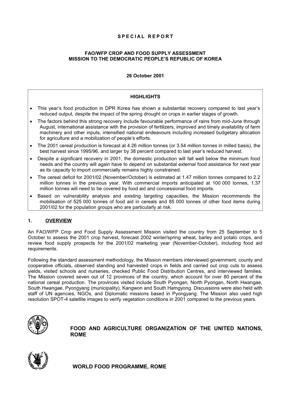 Fao/Wfp Crop and Food Supply Assessment